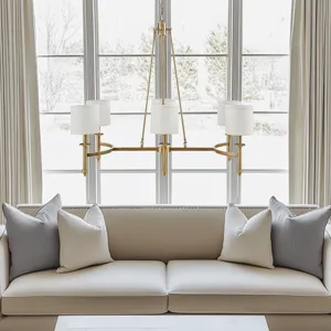 Elegenza 6-light Chandelier with Fabric Drum Shades - Antique Gold