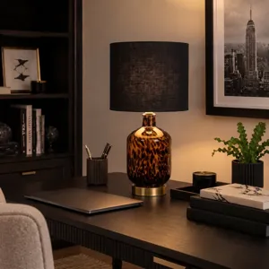 Nicole Miller Roux Midi Leopard Glass Table Lamp
