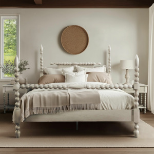 Beckett King Turned Wood Spindle Bed - Antique Cream