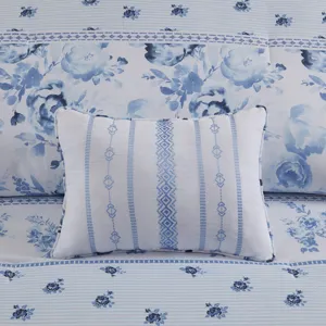 Christa Full/Queen Floral Striped Comforter Set - Blue