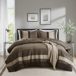 Comfort Spaces Highland Stripe Pieced Faux Suede Comforter Set