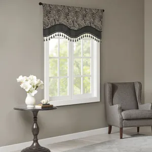 Madison Park Aubrey Jacquard Window Rod Pocket Valance With Beads