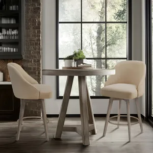 Pearce Pearce Swivel Upholstered Counter Stool with Solid Wood Legs & Metal Footrest - Sand