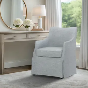 London Upholstered Skirted Dining Arm Chair with Hidden Casters - Light Blue