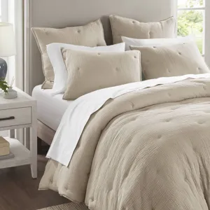 Breeze Cotton Gauze Embroidered Euro Sham - Taupe