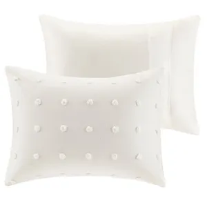 Brooklyn Full/Queen Cotton Jacquard Comforter Set with Euro Shams and Throw Pillows - Ivory