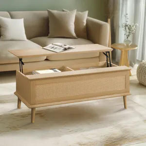 Teagan Rattan Lift-Top Coffee Table with Storage - Natural