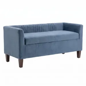 Nicole Miller Corvina Ruched Velvet Storage Bench with Lift-Top Seat - Slate Blue
