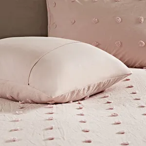 Brooklyn Full/Queen Cotton Jacquard Comforter Set with Euro Shams and Throw Pillows - Pink