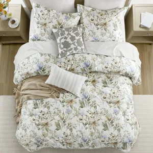 Harbor House Blue Herbal 6 Piece Cotton Sateen Print Oversized Comforter Set