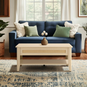 Lennox Rattan Lift-Top Coffee Table with Storage & Lower Open Shelf - Natural