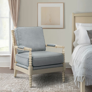 Donohue Turned Wood Frame Armchair - Light Blue/Antique Cream