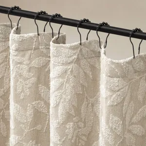 Harbor House Blue Solace Leaf Cotton Blend Botanical Jacquard Shower Curtain - Beige