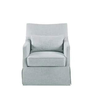 London London Upholstered Skirted Swivel Armchair with Lumbar Pillow - Light Blue