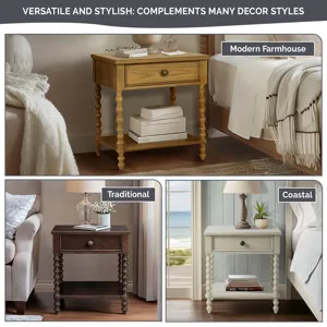 Beckett Turned Wood Spindle Nightstand with Drawer & Shelf - Antique Cream