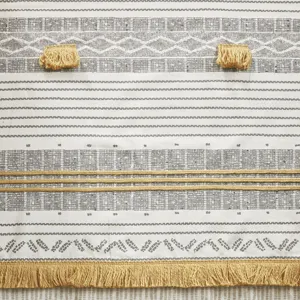 INK+IVY Cody Cotton Stripe Printed Shower Curtain with Tassel - Gray/Yellow