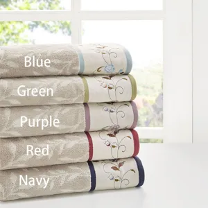 Serene Embroidered Cotton Jacquard 6 Piece Towel Set - Blue