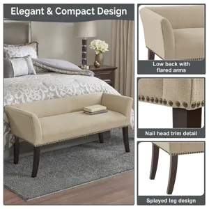 Welburn 49.5\" Upholstered Bench with Back & Wood Legs - Tan