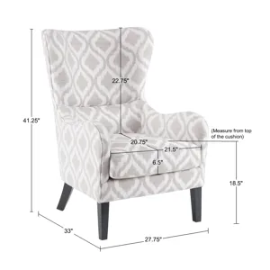 Arianna Swoop Wing Chair - Grey/White