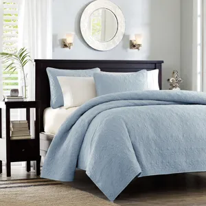 Quebec Full/Queen 3 Piece Reversible Quilt Set - Blue