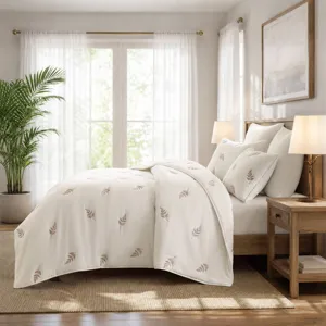 Harbor House Blue Willow Embroidered Botanical 100% Cotton Lightweight 3 Piece Quilt Set