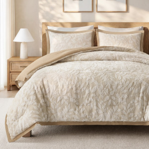 Harbor House Blue Harbor House Blue Solace Leaf 3-Piece Cotton Blend Botanical Jacquard Comforter Set
