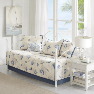 Bayside 6 Piece Reversible Printed Microfiber Daybed Cover Set - Blue