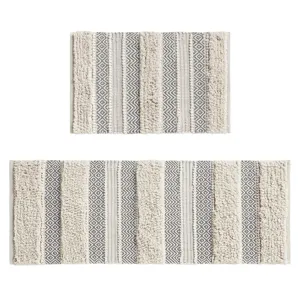 Asher Woven Texture Stripe Bath Rug - Grey