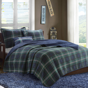 Brody Twin/Twin XL Reversible Quilt Set with Throw Pillow - Blue