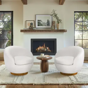 Jessel Shearling Sherpa Swivel Chair with Wood Base - Cream