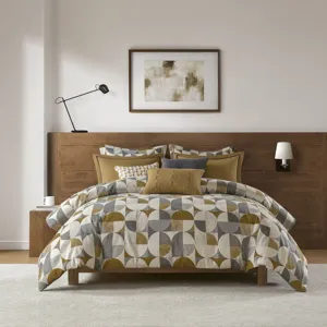 Cirque Queen Jacquard Oversized Duvet Style Comforter Set - Gold