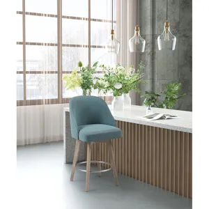 Pearce Pearce Swivel Upholstered Counter Stool with Solid Wood Legs & Metal Footrest - Blue