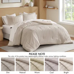 Super Listing Logan Striped Reversible Pintuck Pleated Comforter Set