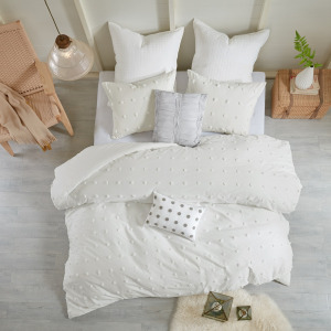 Brooklyn King/California King Cotton Jacquard Duvet Cover Set with Euro Shams and Throw Pillows - Ivory