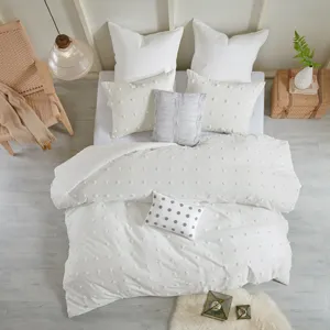 Brooklyn King/California King Cotton Jacquard Duvet Cover Set with Euro Shams and Throw Pillows - Ivory