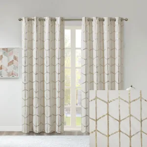 Raina Total Blackout Metallic Print Grommet Top Curtain Panel - Ivory/Gold