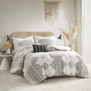 Ibiza King/California King 4 Piece Printed Comforter Set with Throw Pillow - Black/Ivory