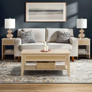 Lennox Rattan Lift-Top Coffee Table with Storage & Lower Open Shelf - Natural