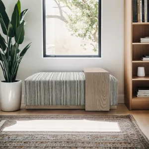 Peggy Bench/Cocktail Ottoman With Table - Stripe/Multi