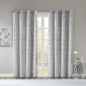 Intelligent Design Raina Total Blackout Metallic Print Grommet Top Curtain Panel