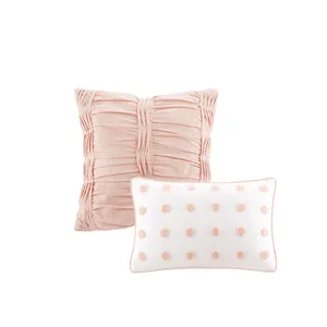 Brooklyn Full/Queen Cotton Jacquard Comforter Set with Euro Shams and Throw Pillows - Pink