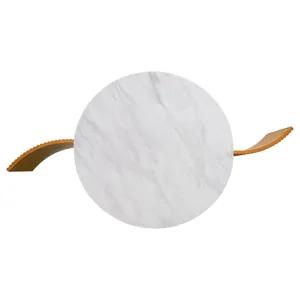 Layana Faux White Marble Round Coffee Table with Storage - Natural/Faux White Marble