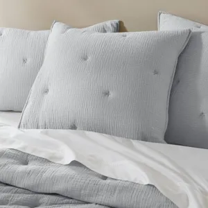 Breeze Cotton Gauze Embroidered Euro Sham - Blue