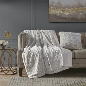 Zuri Faux Fur Square Pillow - Snow Leopard