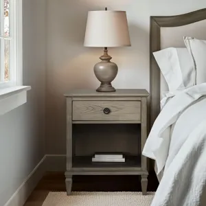 Victoria one-drawer wood nightstand with shelf - Reclaimed Grey
