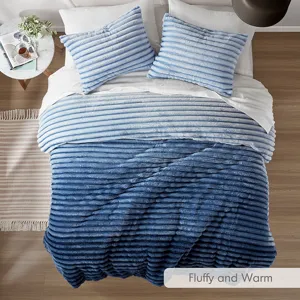 Intelligent Design Avril Fluffy Ribbed Plush Comforter Set