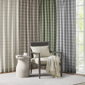Madison Park Anaheim Plaid Faux Leather Tab Top Curtain Panel with Fleece Lining