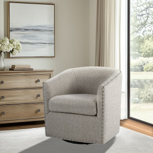 Madison Park Tyler Upholstered Swivel Barrel Chair with Nailheads