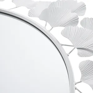 Eden Gingko Leaf Round Wall Mirror 30.5” - White