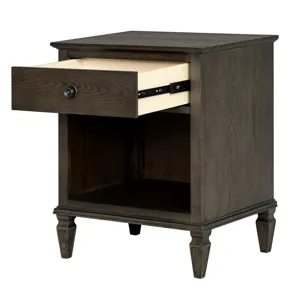 Victoria one-drawer wood nightstand with shelf - Antique Brown